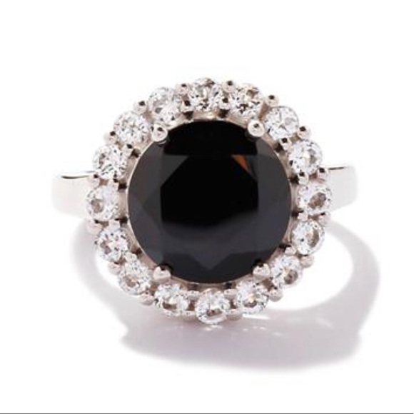 BLACK SPINEL & WHITE TOPAZ GENUINE, RING. SIZE:8 - Picture 2 of 6